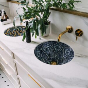 Custom Blue Moroccan Brass Sink – Handmade Ceramic Bathroom Basin