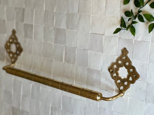 Handmade Unlacquered Brass Towel Bar – Wall-Mounted Moroccan Bathroom Towel Holder
