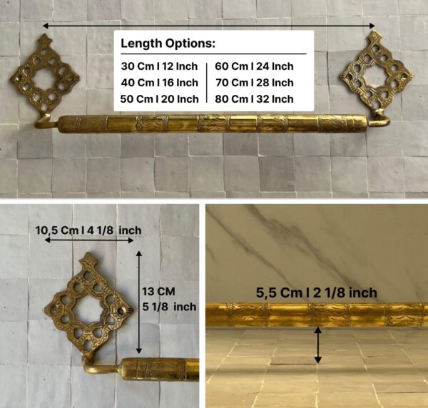Handmade Unlacquered Brass Towel Bar – Wall-Mounted Moroccan Bathroom Towel Holder - Image 2